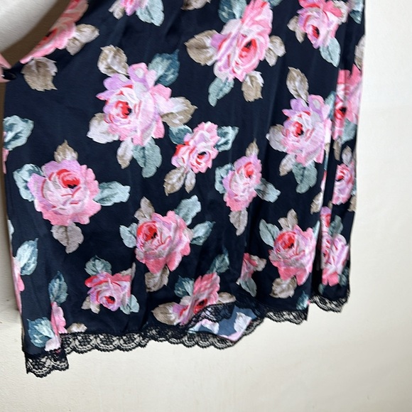 R13 Lace Slip Dress Silk Size Medium Black With Pink Floral Pattern Mid Length - Picture 4 of 11